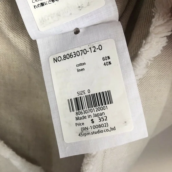 45R by 45RPM Japanese Cotton Linen Denim Frayed Hem Oversized Top in Beige